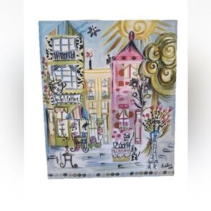Vtg Liesl Long Cafe Paris Patisserie Canvas Art Girls Print Original 20x24”